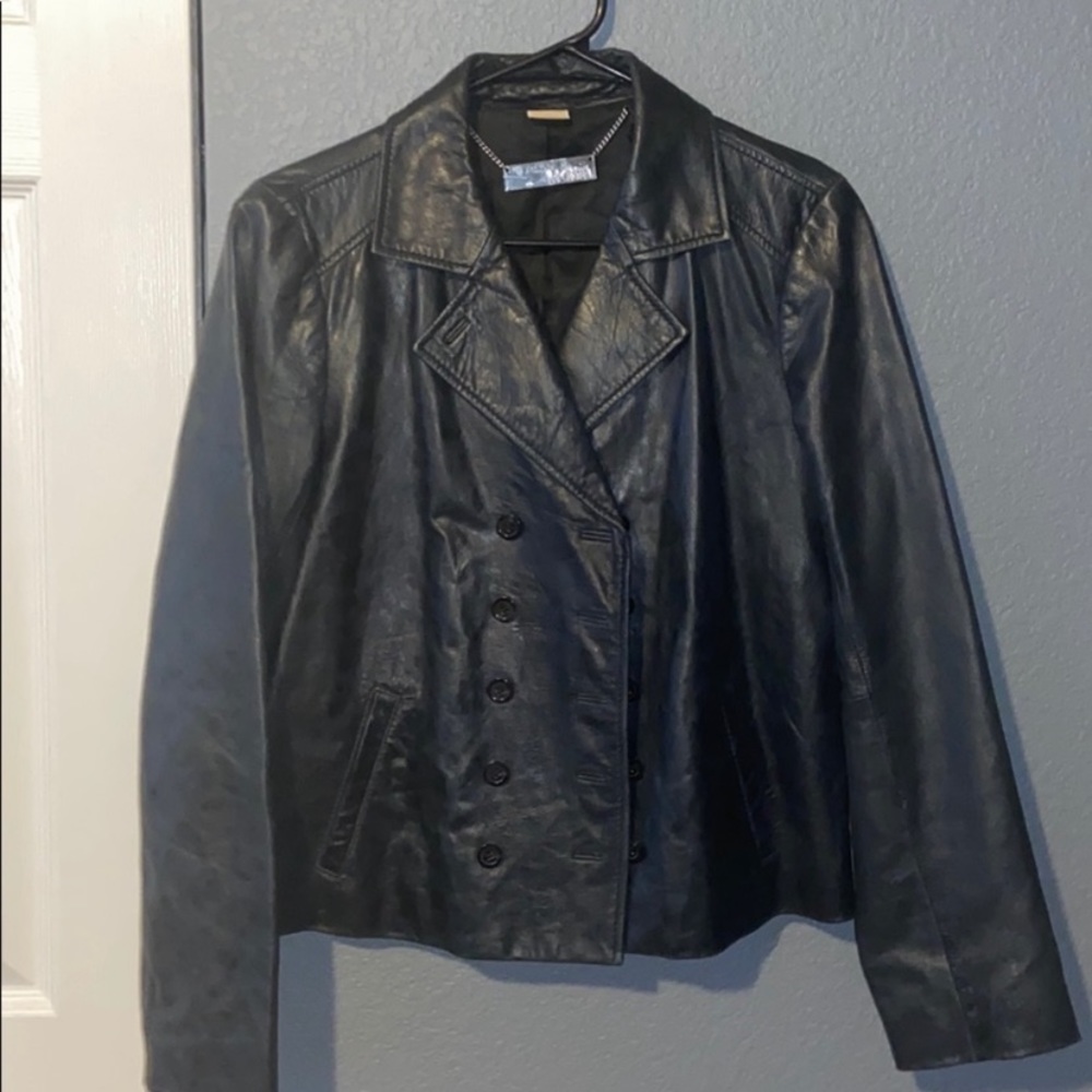 Michael Kors Navy Leather Jacket - size 10